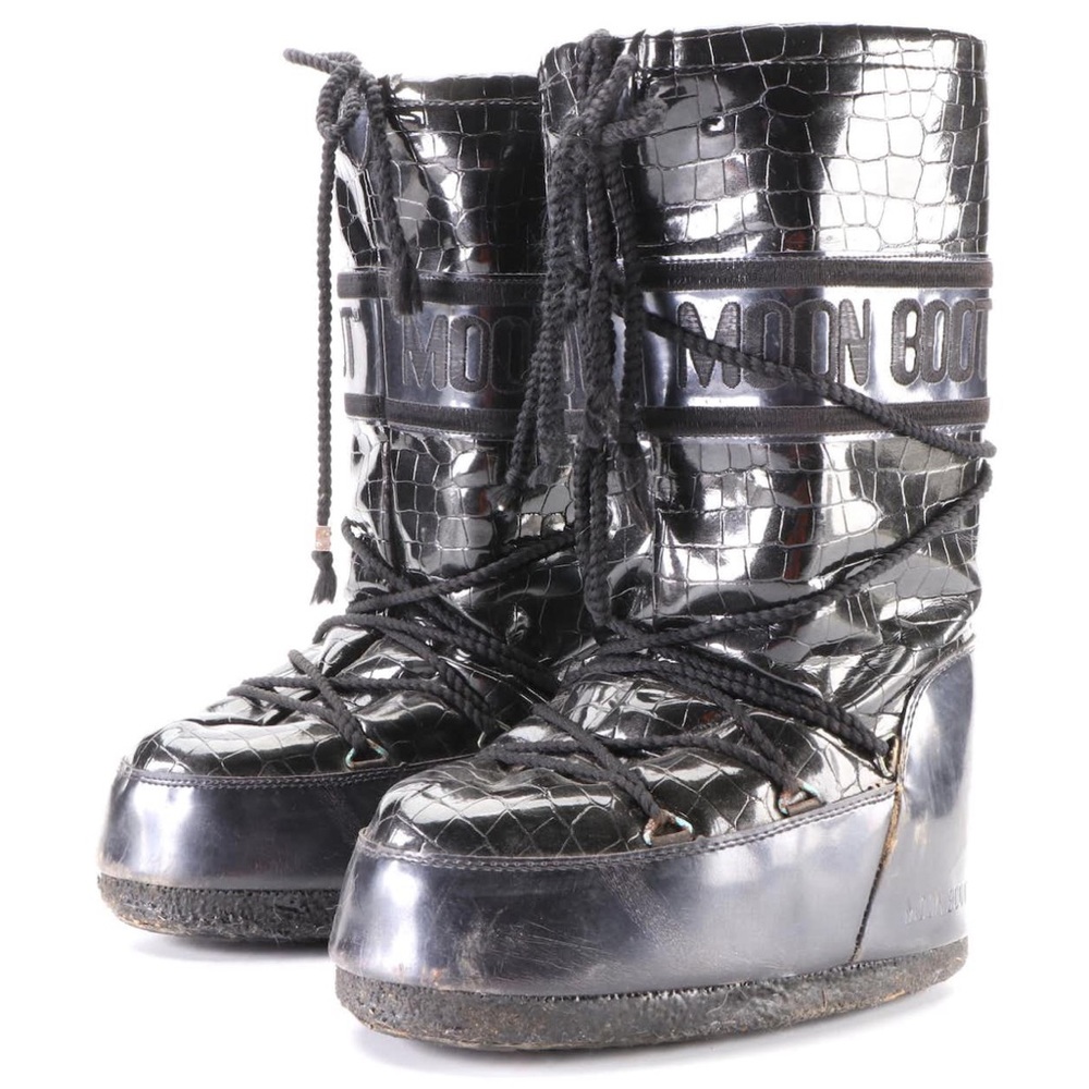 The Original Moon Boot in Black Embossed Patent Vinyl